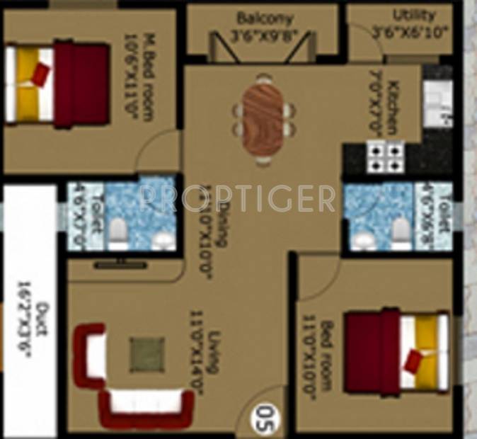 DS DSMAX STARLET (2BHK+2T (1,100 sq ft) 1100 sq ft)