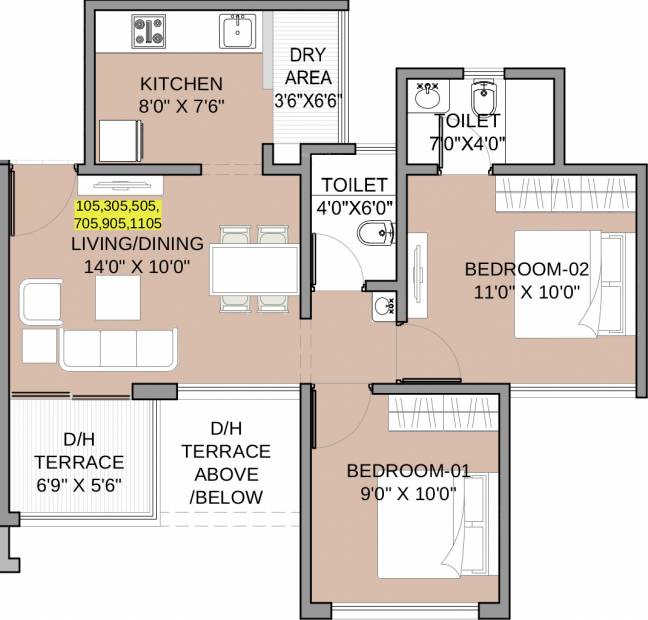 Gayatri Properties Twin Towers (2BHK+2T (505.80 sq ft) 505.8 sq ft)