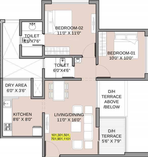 Gayatri Properties Twin Towers (2BHK+2T (542.29 sq ft) 542.29 sq ft)