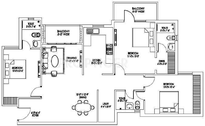 Aashiana Ashiana Le Residency (3BHK+3T (1,620 sq ft) 1620 sq ft)