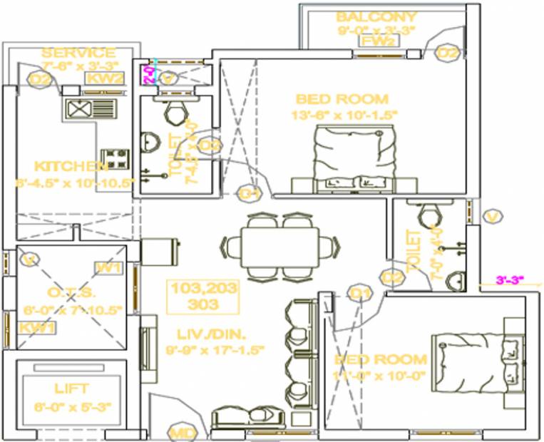 Arthvedastar Pranav Navarathna (2BHK+2T (967 sq ft) 967 sq ft)