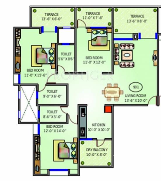 Pinnacle Kalputaru (3BHK+3T (1,800 sq ft) 1800 sq ft)