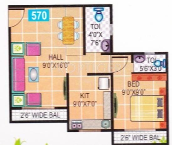 Aaditya Dharti Group (1BHK+2T (570 sq ft) 570 sq ft)