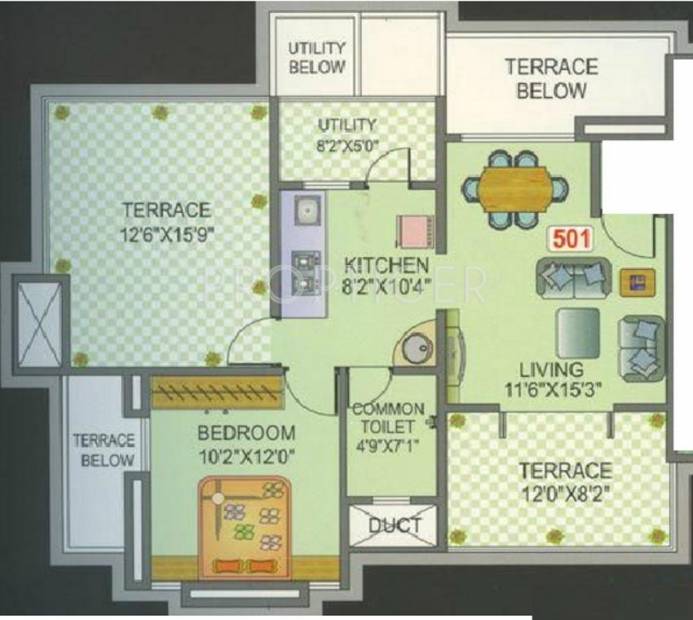 Vastu Buildcorp Woods Floor Plan (1BHK+1T)
