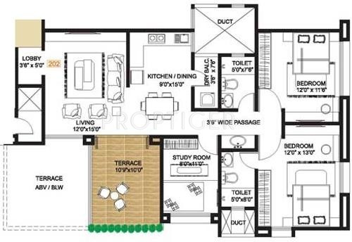 Pandit Vrundavan (2BHK+2T (1,362 sq ft)   Study Room 1362 sq ft)