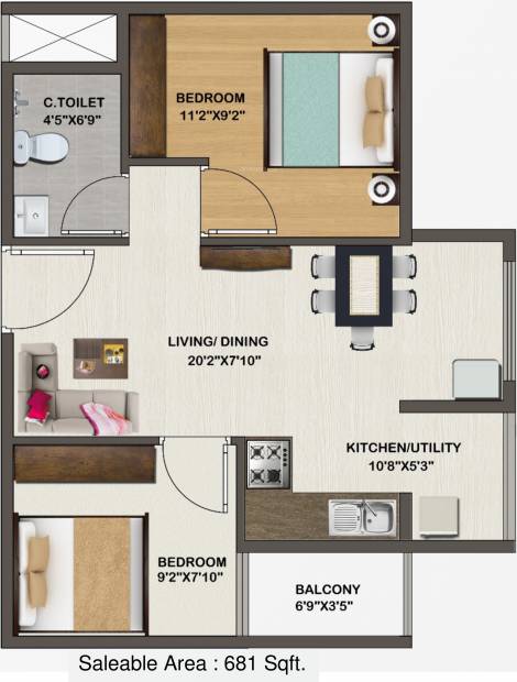 Sowparnika Indraprastha (2BHK+1T (681 sq ft) 681 sq ft)