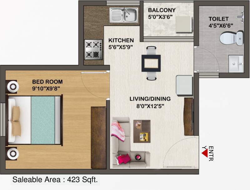 Sowparnika Indraprastha (1BHK+1T (423 sq ft) 423 sq ft)
