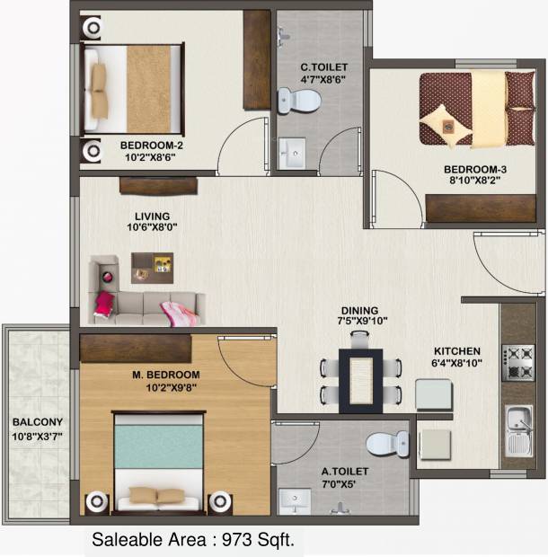 Sowparnika Indraprastha (3BHK+2T (973 sq ft) 973 sq ft)