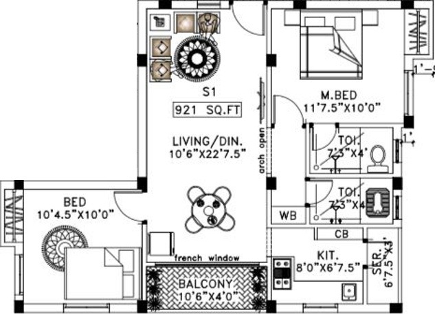 MC Sujithra Enclave (2BHK+2T (921 sq ft) 921 sq ft)