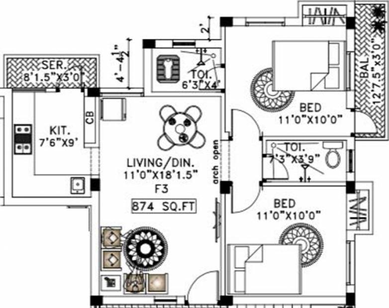 MC Sujithra Enclave (2BHK+2T (874 sq ft) 874 sq ft)