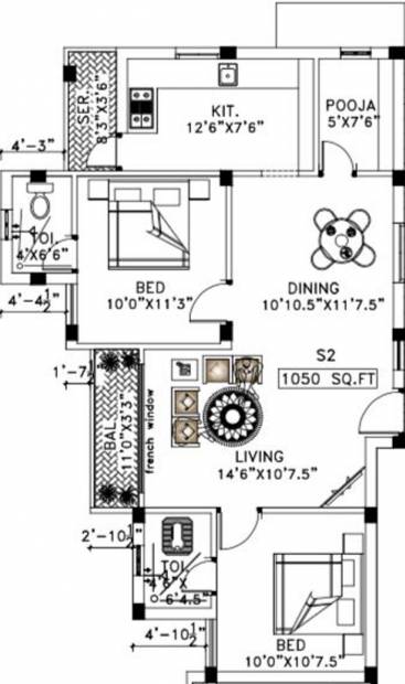 MC Sujithra Enclave (2BHK+2T (1,050 sq ft) + Pooja Room 1050 sq ft)