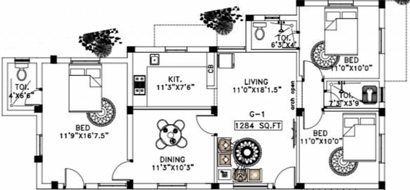 MC Sujithra Enclave (3BHK+3T (1,284 sq ft) 1284 sq ft)