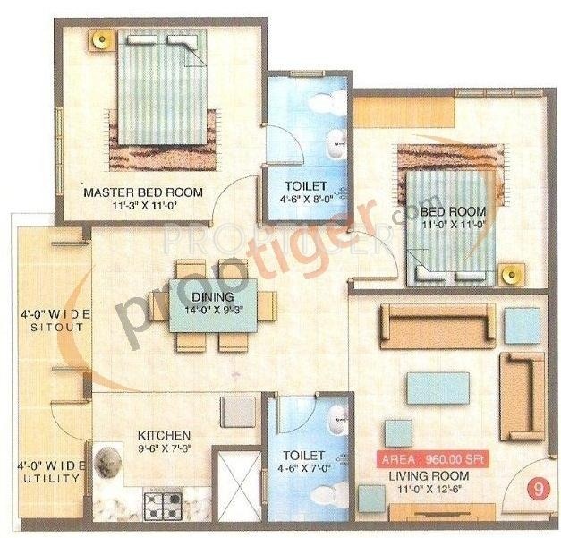 Ram Sai Ram Residency (2BHK+2T (960 sq ft) 960 sq ft)