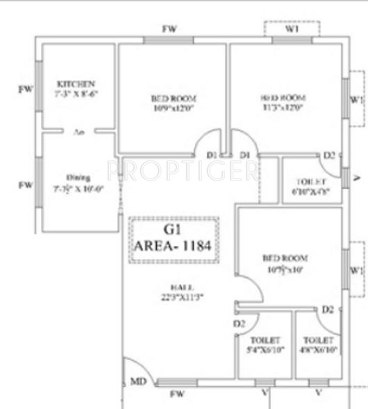Gee Elica (3BHK+3T (1,184 sq ft) 1184 sq ft)