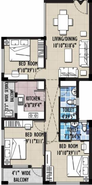 Symphony Serenity (3BHK+2T (1,191 sq ft) 1191 sq ft)