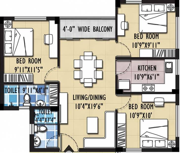 Symphony Serenity (3BHK+2T (1,093 sq ft) 1093 sq ft)