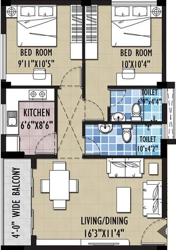 Symphony Serenity (2BHK+2T (937 sq ft) 937 sq ft)
