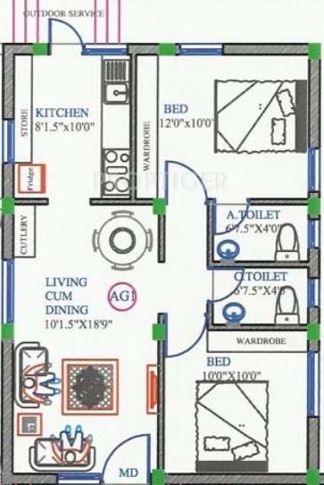Sri Residency (2BHK+2T (791 sq ft) 791 sq ft)