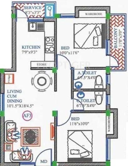 Sri Residency (2BHK+2T (841 sq ft) 841 sq ft)