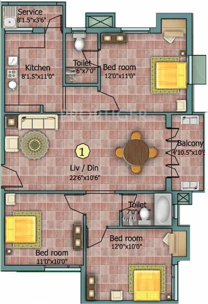 Marutham Marutham Gateway (3BHK+2T (1,250 sq ft) 1250 sq ft)