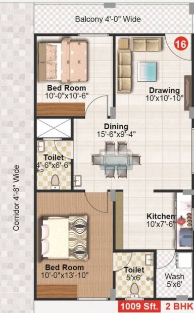 Seven Hills Sreepadam Grand (2BHK+2T (1,009 sq ft) 1009 sq ft)