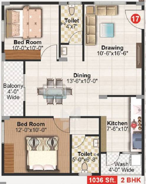 Seven Hills Sreepadam Grand (2BHK+2T (1,036 sq ft) 1036 sq ft)