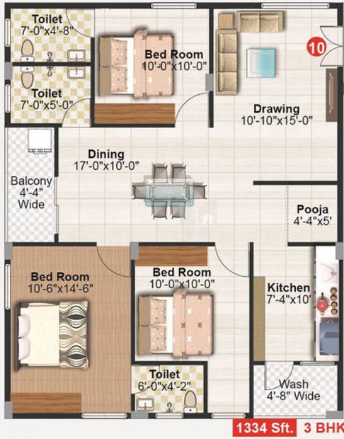 Seven Hills Sreepadam Grand (3BHK+3T (1,334 sq ft) 1334 sq ft)