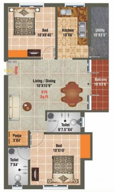 Harini Aishwaryam (2BHK+2T (819 sq ft)   Pooja Room 819 sq ft)
