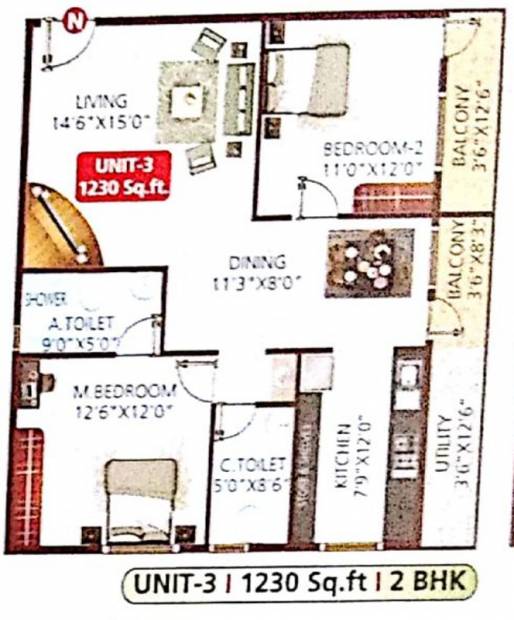 MRB Meadows (2BHK+2T (1,230 sq ft) 1230 sq ft)
