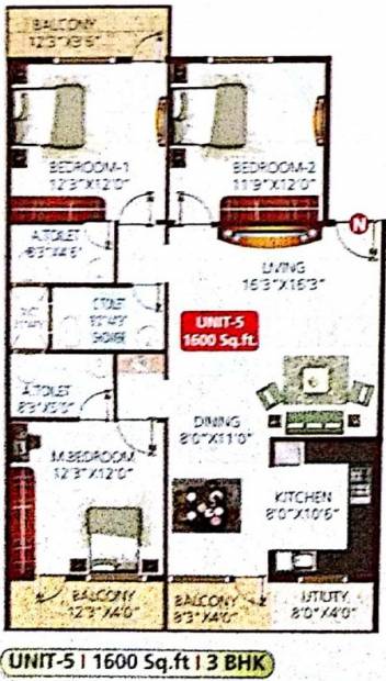 MRB Meadows (3BHK+3T (1,600 sq ft) 1600 sq ft)
