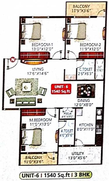 MRB Meadows (3BHK+2T (1,540 sq ft) 1540 sq ft)