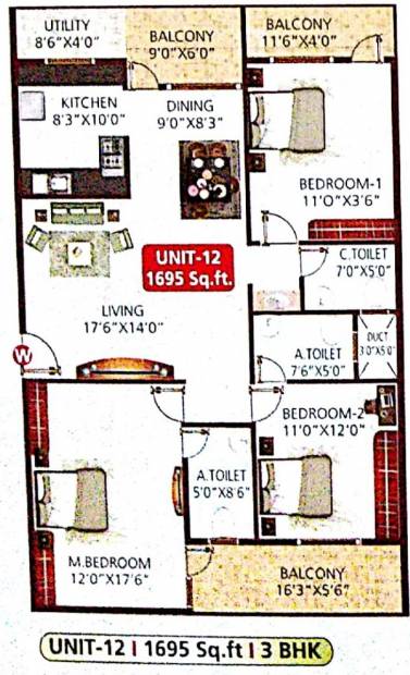 MRB Meadows (3BHK+3T (1,695 sq ft) 1695 sq ft)