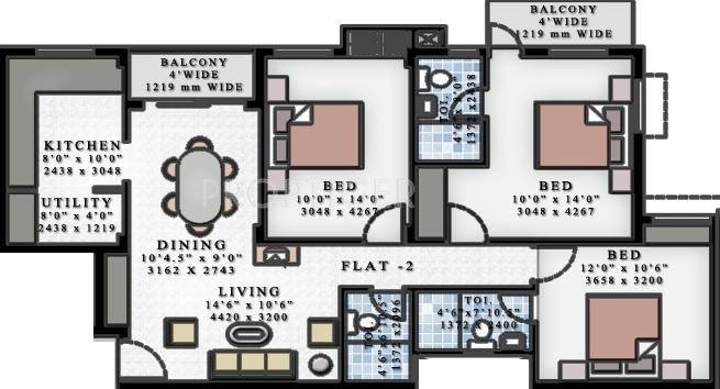 Ruby Grand (3BHK+3T (1,330 sq ft) 1330 sq ft)