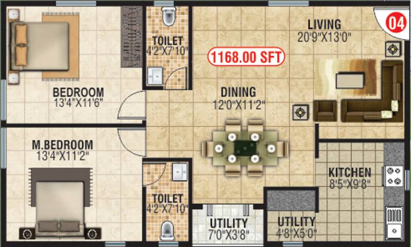 Shiva Shakthi Springfields (2BHK+2T (1,168 sq ft) 1168 sq ft)