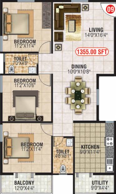 Shiva Shakthi Springfields (3BHK+2T (1,355 sq ft) 1355 sq ft)