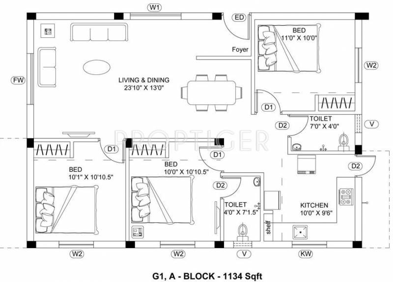 Ruby Pride (3BHK+2T (1,134 sq ft) 1134 sq ft)