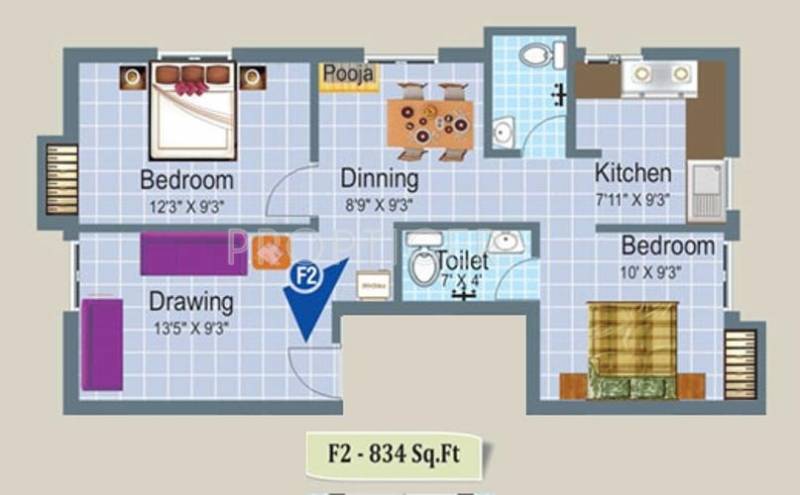 ShriHari Lotus Enclave (2BHK+2T (834 sq ft) 834 sq ft)