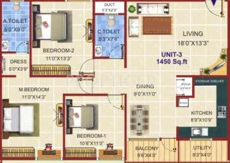 Sreenidhi Elite (3BHK+2T (1,450 sq ft) 1450 sq ft)
