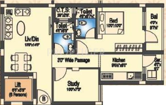 Sreerosh Meadows (1BHK+2T (825 sq ft)   Study Room 825 sq ft)
