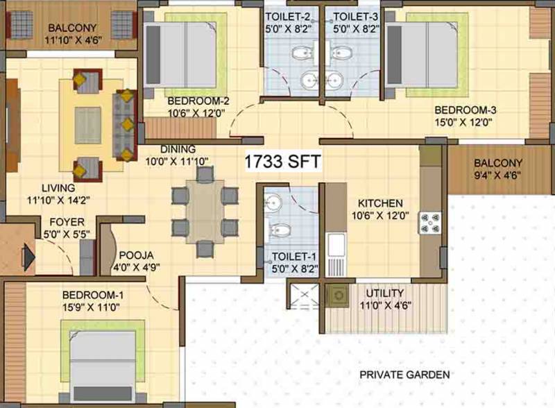 Suguna Upper Crest (3BHK+3T (1,733 sq ft) + Pooja Room 1733 sq ft)