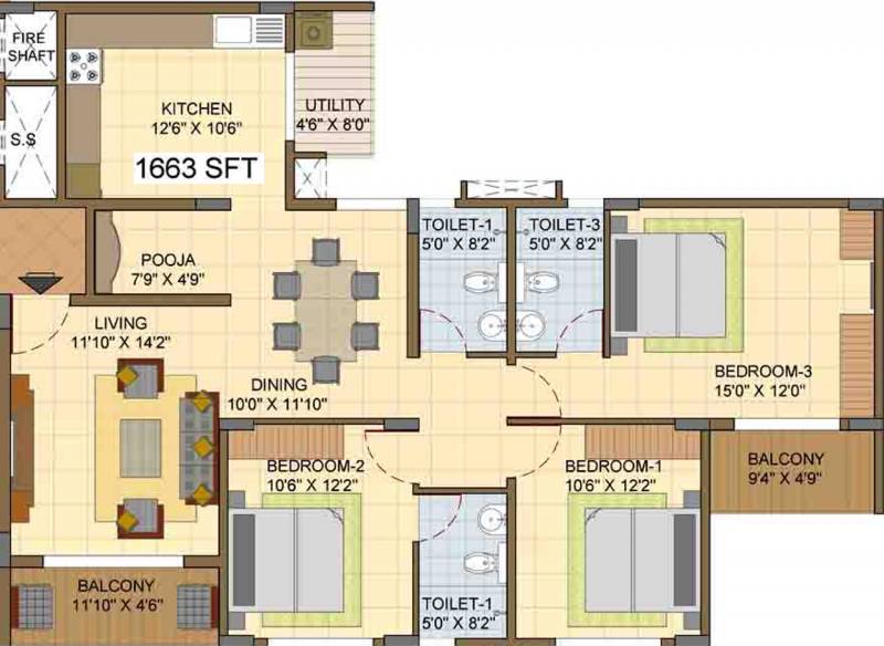 Suguna Upper Crest (3BHK+3T (1,663 sq ft) + Pooja Room 1663 sq ft)