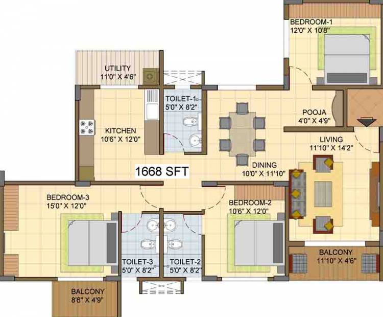 Suguna Upper Crest (3BHK+3T (1,668 sq ft) + Pooja Room 1668 sq ft)