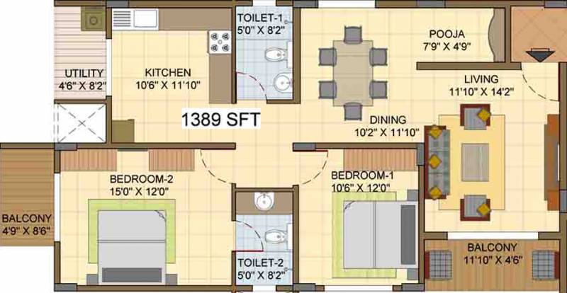 Suguna Upper Crest (2BHK+2T (1,389 sq ft) + Pooja Room 1389 sq ft)
