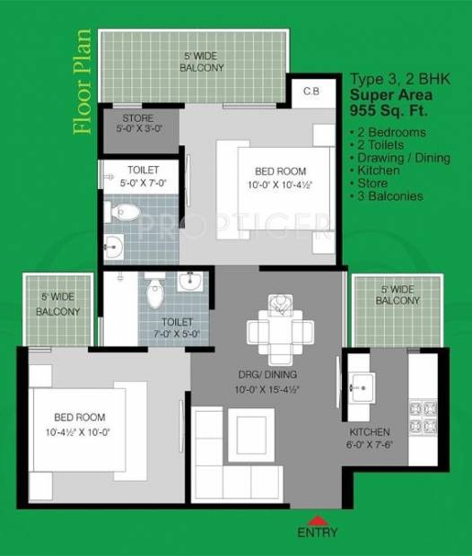 Ganesh Opulence Woods (2BHK+2T (955 sq ft) 955 sq ft)