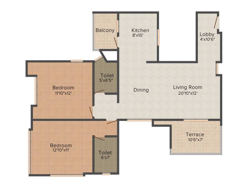Teerth Towers (2BHK+2T (1094 sq ft) 1136 sq ft)