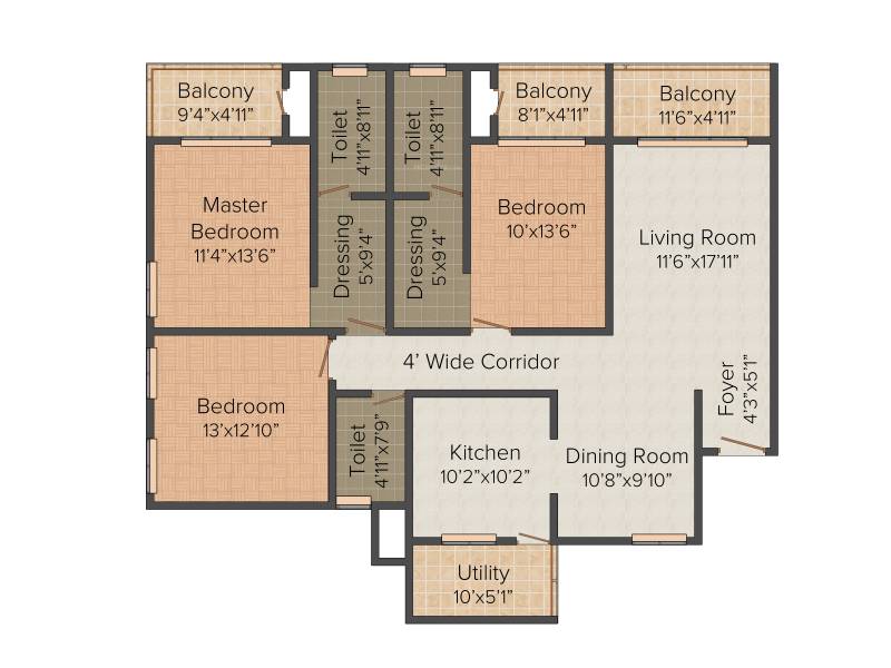 Paranjape Wind Fields (3BHK+3T (1382 sq ft) 1382 sq ft)