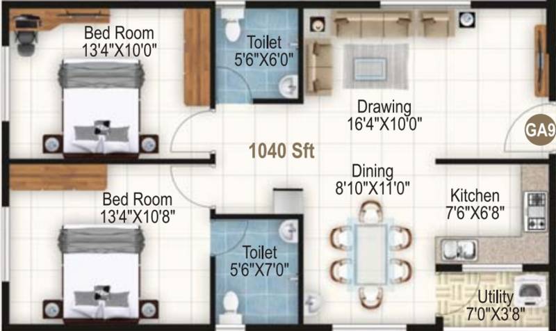 Home Town The Address (2BHK+2T (1,040 sq ft) 1040 sq ft)