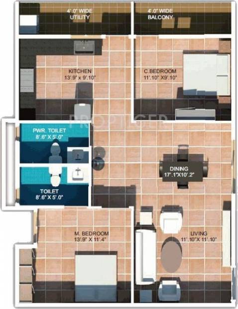 Srinivasa Sri Amethyst Apartments (2BHK+2T (1,281 sq ft) 1281 sq ft)