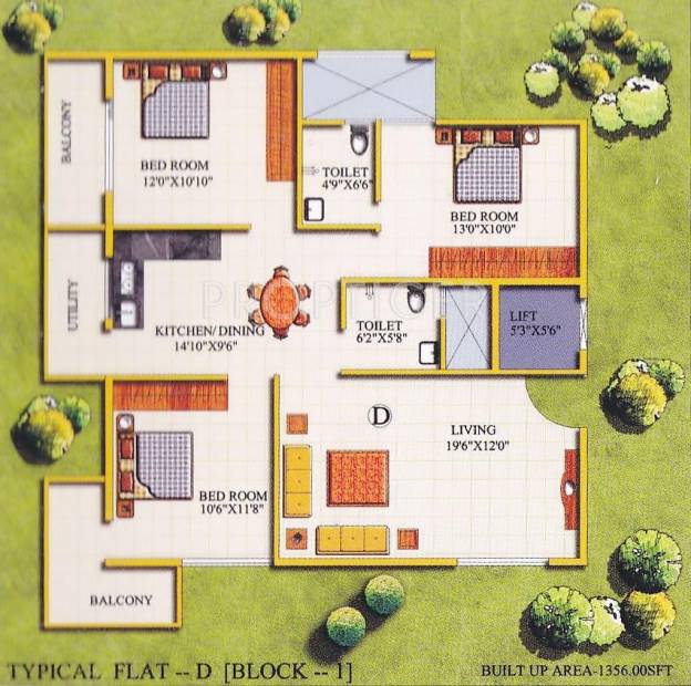 Ideal Aryan Moon Stone (3BHK+2T (1,356 sq ft) 1356 sq ft)