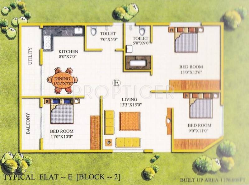 Ideal Aryan Moon Stone (3BHK+2T (1,176 sq ft) 1176 sq ft)